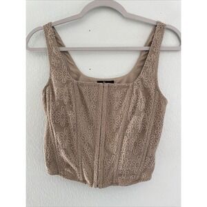 Self‎ Esteem Tan Lace Boned Corset Top Y2K Hook Eye Coquette Fairy Tank Top M